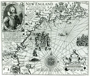 Új-Anglia partvonalának térképe 1614-ben, Simon de Passe (1595-1647) metszetével, 1616
